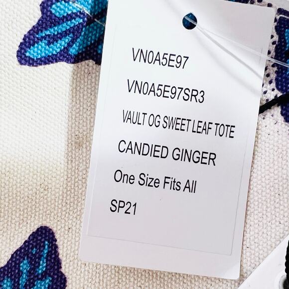 Vans OG Sweet Leaf Tote Bag Large Beige Blue Reusable Shopping Cotton Canvas New - Picture 8 of 9